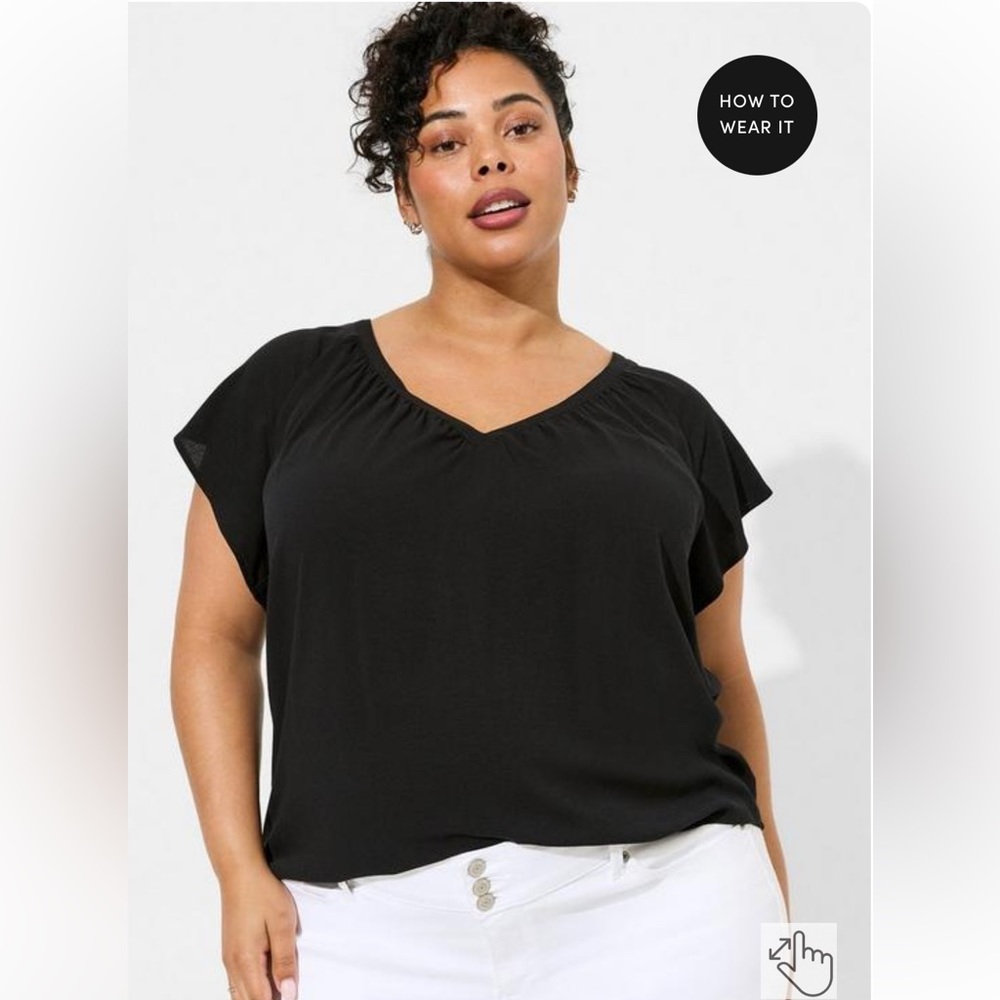 Torrid Crinkle Guaze V-Neck Flutter Short Sleeve Top